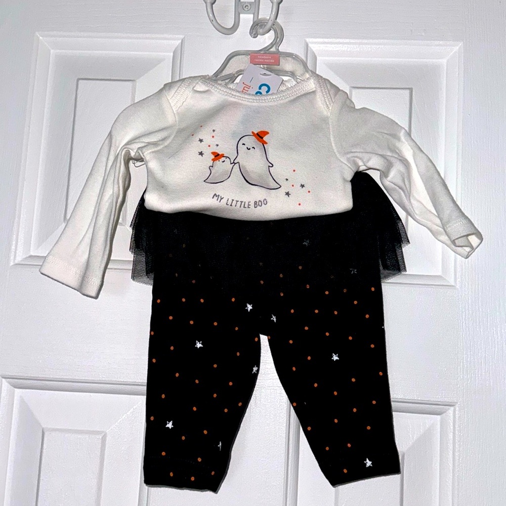Carter’s NewBorn Halloween/Ghost Girls Set, My Little Boo onesie and tutu pants